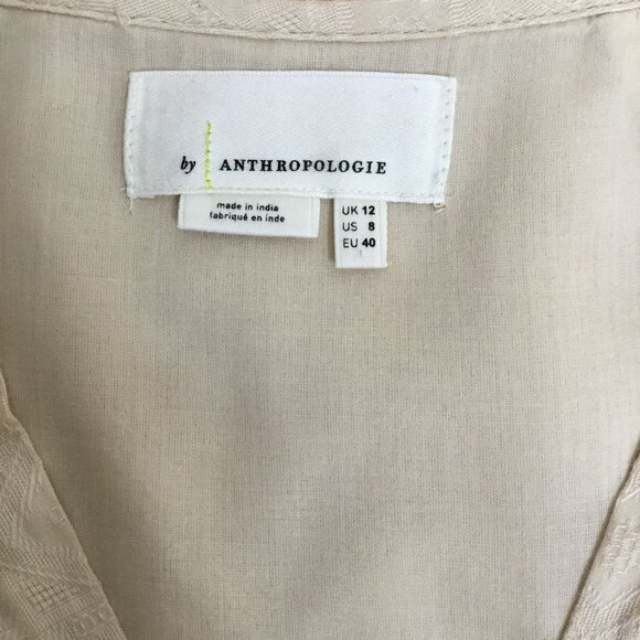 ANTHROPOLOGIE Orla Embroidered Mini Dress Beige Black Boho Cottagecore Women’s 8 - Picture 3 of 12